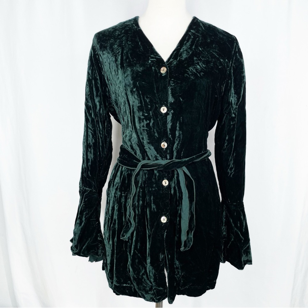 Beth Schaefer Vintage Cardigan Hunter Velvet Button Front Tie Trumpet Sleeve M/L